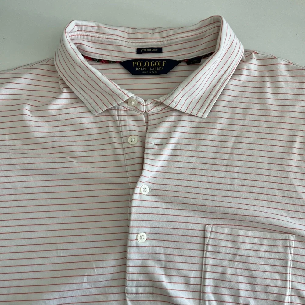 Polo Golf Ralph Lauren Men’s Short‎ Sleeve Polo Stretch Lisle Striped XL peach